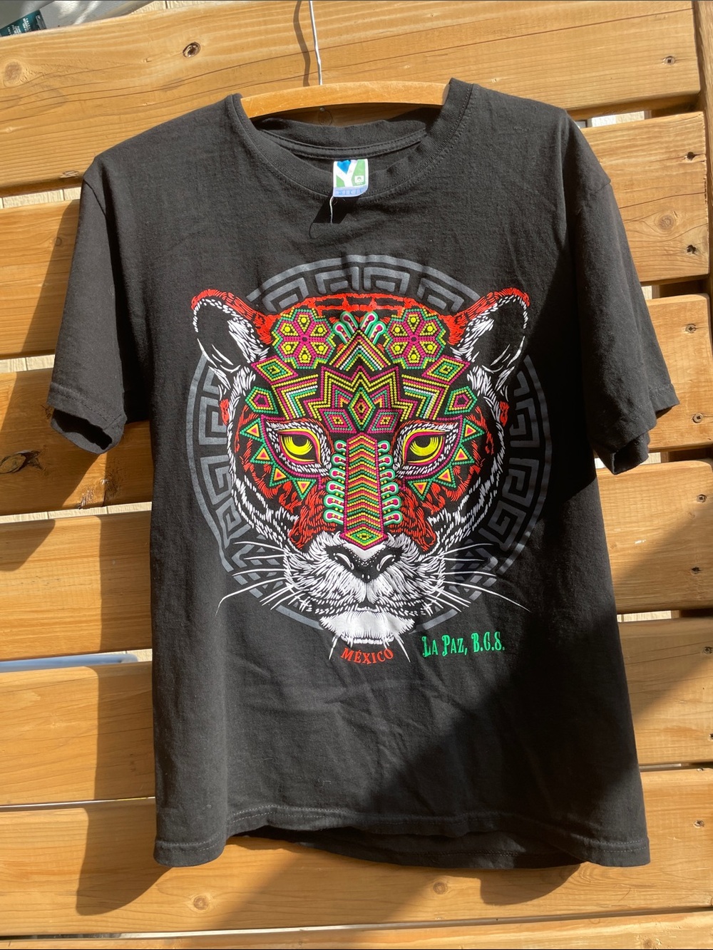 La Paz BCS Mexico Graphic T-Shirt Black Size L Aztec Geometric Art